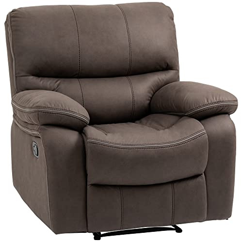 HOMCOM Poltrona Relax con Poggiapiedi, Poltrona Reclinabile Manuale 135°, Rivestimento in Microfibra e Imbottitura Extra, 97x90x96cm, Marrone