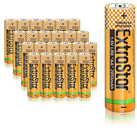 EXTRASTAR Batteria alcalina AA LR6 da 1,5 Volt, 2950 mAh No5 Batterie, gamma performance, non può essere addebitata, 24 pezzi