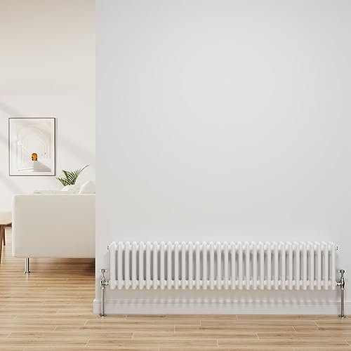 NRG Traditional Radiator Gloss White Cast Iron 3 Column Horizontal Central Heating Bathroom Radiators 300x1462mm
