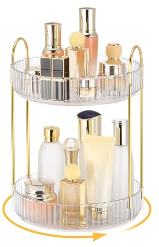 Otauoaea Organizador de Maquillaje Giratorio 360 Grados, Organizador Perfumes y Cremas Gran Capacidad, Organizador Maquillaje Makeup Organizer para Tocador, Dormitorio, Baño (2 Capas, Transparente)