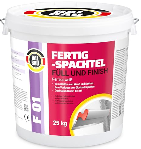Färdig spatel, fyllningsfinish Q1-Q4, fogspackel inuti 25 kg, perfekt vit, utjämning fogning GK plattor halvkonstruktion F01
