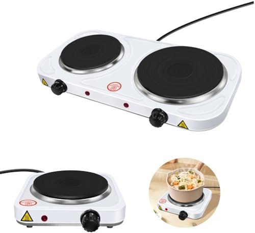 1500W Electric Hotplate Portable Kitchen Table Top Cooker Stove Double Hot Plate 2 Power Levels Electric Stove for for Home, Camping & Caravan Cooking