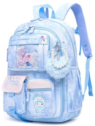 Lovely Girls Backpack School Bag for Students Kids Book Bag with Multiple Pockets Splash-proof Children's Backpack（17inch Blue）