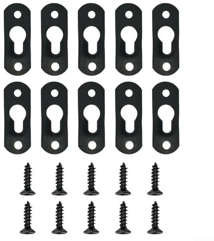 Lot de 10 paires de crochets avec trou de serrure pour accrocher des cadres photo, fixations noires très résistantes, avec vis supplémentaires