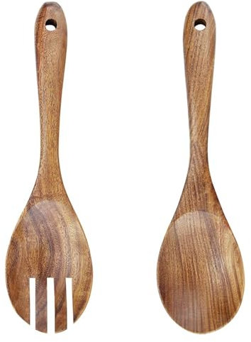 JINJUMEI 2 Pezzi Set di Posate da Insalata in Legno d'ulivo, Legno Insalata Cucchiaio e Forchetta, Insalata Utensili Senza Graffio Resistente al Calore Set Insalate per Insalata, Pasta, Frutta