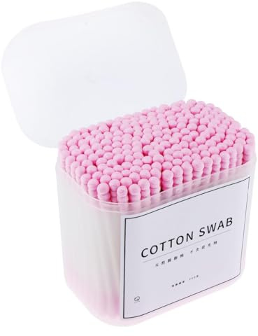 200 hisopos de algodón de doble cabeza con mango de madera para eliminación de maquillaje y cosméticos, 100% algodón puro, 8 cm de largo, color rosa
