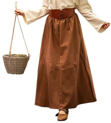Leonardo Carbone® Damkjol smilla | elastisk midja | flytande snitt | karneval, halloween, cosplay, LARP, medeltida kjol, kostym, plagg | 100 % bomull, Tobak, 3XL