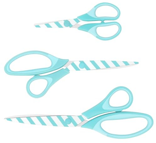 Uaugulft Scissors, Sharp Blades with Pattern, Soft Grip Handle, Multi-Purpose Scissors Set of 3 Suitable for Families, Office, and School Use, Blue