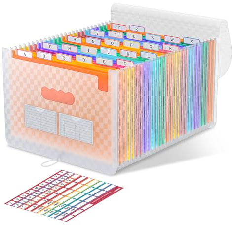 ThinkTex Accordion File Organiser, 26 Pockets Expanding File Folders, Monthly Bill Receipt Documents Organiser, Colorful Tabs, Letter/A4 Size - Orange