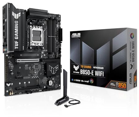 ASUS TUF B850M-E Gaming Wi-Fi AMD Micro-ATX Motherboard, 8+2+1 Power Stages, DDR5, PCIe 5.0 Slots, 3 M.2 Slots, Wi-Fi 6E, Realtek 2.5 Gb Ethernet, USB-C 10 Gbps, BIOS Flashback and Aura Sync