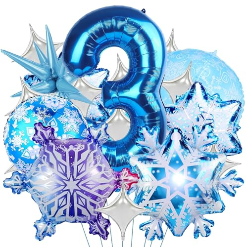 Globos de Aluminio de Copo de Nieve,Foil Globos Numero 3,Grandes Copos nieve globos,Globo Numero 3 Cumpleaños,Globo Foil Copo de Nieve,globos Temáticos de nieve,Ballon Cumpleaños Niña