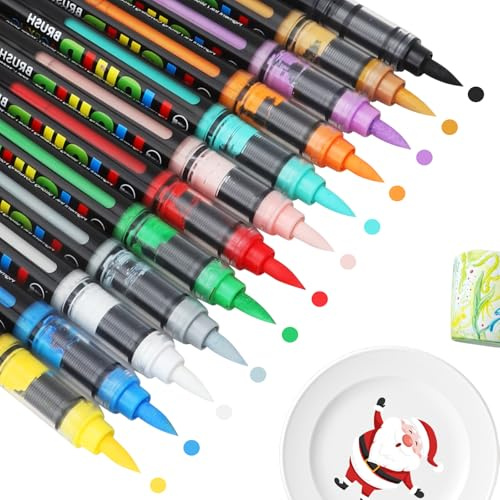 VOSSOT Pennarelli Acrilici 12 Colori – Pennarelli per Ceramica Vetro Pietra – Set Fai da Te per Decorazioni Natale, Tazze e Artigianato