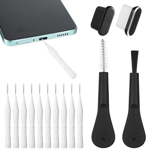 16-pack USB C mobiltelefon rengöringsset telefon högtalare rengöringsborstar telefonhörlurar rengöringsborste blockeringsfri miniborstrengöring för 16 Pro Max Laptop Keyboard Cleaner (vit)
