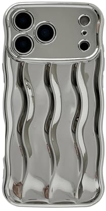 Caseative Water Ripple Pattern Curly Wave Frame Soft Compatible with iPhone Case (Silver,iPhone 17)