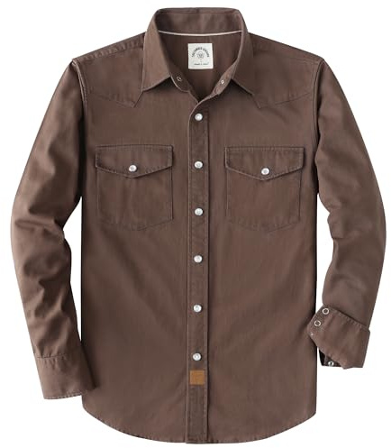 Dubinik® fritidsskjorta för män, västerländsk skjorta, långärmad med tryckknappar, cowboystil, strykfri, komfort passform
