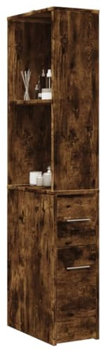 Frdhee Armoire de ménage multifonction - Armoire étroite avec roulettes - En bois de chêne fumé - Convient pour salon, chambre à coucher, salle de bain et plus encore - Facile à monter