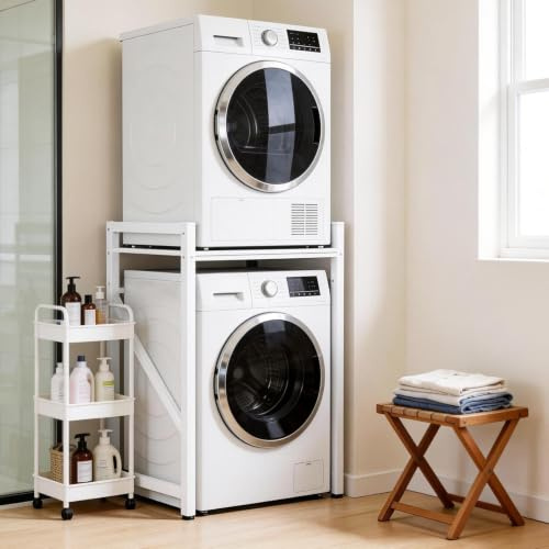 Étagère pour machine à laver – Armoire épaisse pour machine à laver et sèche-linge avec capacité de charge de 300 kg, étagère de rangement réglable en hauteur pour buanderie et balcon, étagères
