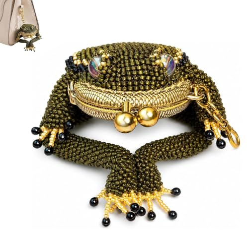Charmant Porte-Monnaie Grenouille, Pochette Porte-clés Grenouille perlée, Pochette Porte-clés Kiss Lock, pour pièces de Monnaie, écouteurs, Anneaux (1PC)