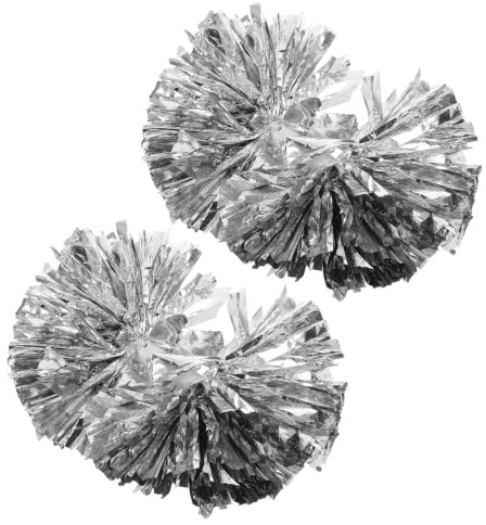 SOLUSTRE Pompons de Cheerleading Argentés Haute Visibilité avec Poignée 4 Pièces Pompons de Pom-Pom Girl en Film Aluminisé Pet, Grosse Taille Adulte pour Spectacles de Danse et Événements