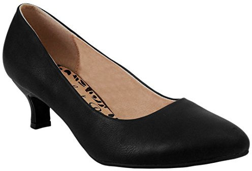 Comfort Plus Ladies Kitten Heels Womens Flexi Sole Court Shoes Pumps Wide E Fitting Classic Casual Formal Wider Fit Work Office Comfy Smart Comfortable Slip On Shoe Low Mid Heel(Black Matt, UK 3)