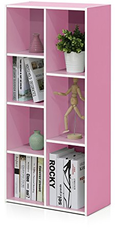 Furinno LUDER Book Shelf, 7-Cube Bookshelf, Bookcase, 9.4 x 19.5 x 41.7, for Living Room, Bedroom, Home Office, White/Pink