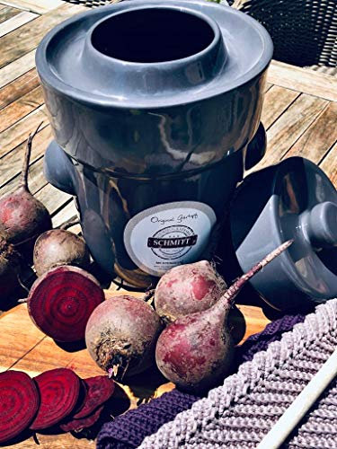 MS-Steinzeug Gärtopf 5 L Steingrau + Beschwerungssteine | Fermentation mit Sauerkrauttopf | Einmachtopf zum Konservieren | Milchsäuregärung ideal für Vegetarier und Veganer | Inkl. Rezepte