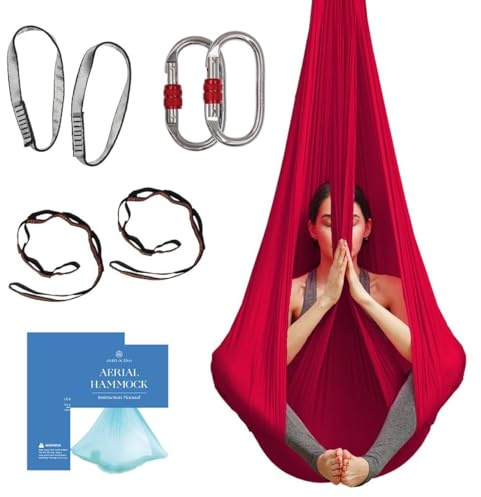 Aerial Silk Yoga Hammock & Swing for Home, Inversion Exercises, Starter Kit for All Levels - Durable with Extension Straps, Carabiners, and Pose Guide