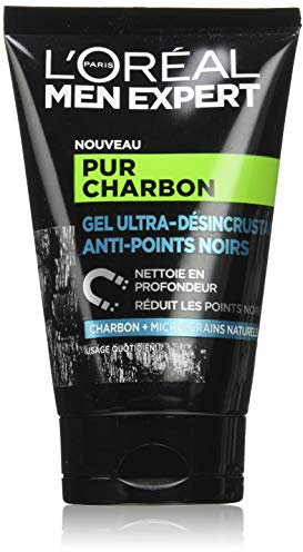 L'Oréal Men Expert - Gel Purifiant & Ultra-Désincrustant pour Homme - Anti-Points Noirs - Soin du Visage Exfoliant - Au Charbon et aux Micro-Grains Naturels - Pur Charbon - 100 ml