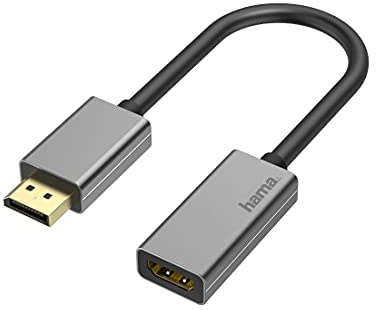 Hama DisplayPort auf HDMI Adapter, 4K Ultra HD 60 Hz (Adapter mit Display Port Stecker und HDMI Buchse zum Anschluss von PC, Laptop an Bildschirm, TV, Beamer, edles Gehäuse aus Aluminium, Konverter)