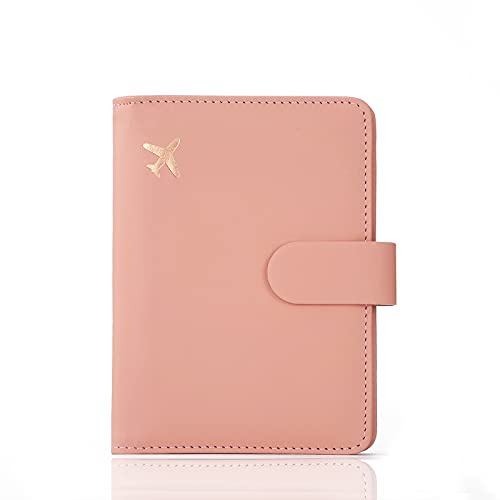 Melsbrinna Premium Leather Passport Holder Covers Case, Waterproof Rfid Blocking Travel Wallet Passport Holder with Pen Holder, Cute Passport Book for Women/Men (Simplicity, AC-Baby pink)