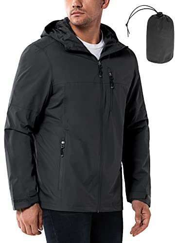 33,000ft Men's Outdoor Waterproof Jackets Packable Windbreaker Lightweight Quick Dry Raincoat Outdoor Jacket for Cycling Camping Black L