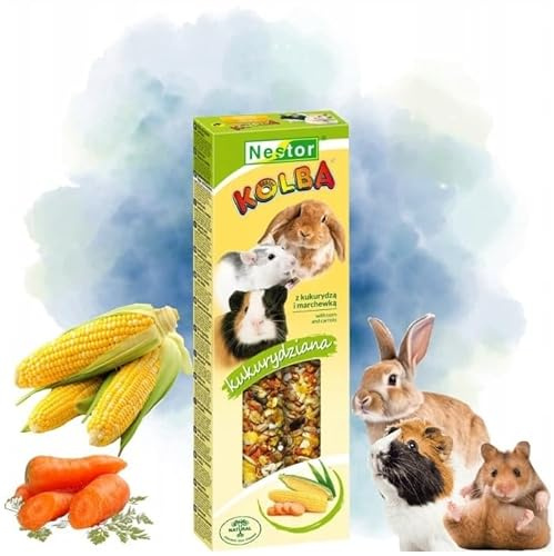 Twin Pack Hamster and Rabbit Sticks Food CORN and CARROTS Flavor Natural Gnawing / Nibbling115g Snacks Guinea Pig Rat Mouse Gerbil Rodents Animal Pet Vegetable Foods Chew Treats with Hooks