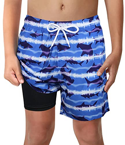 LUCOWEE Boys Swim Trunks with Boxer Brief Liner Compression Anti Chafe Swimming Shorts Comfortable Stretchy UPF50+ Quick Dry Swimsuits