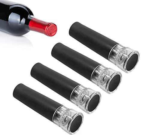 tapones de vino reutilizables,4 tapones para botellas de vino, tapón de vino al vacío, oxidación lenta, mantiene la frescura a prueba de fugas para mantener el vino realmente fresco., Tapón de v