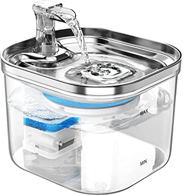 Fontana di acqua gatto con filtro e pompa silenziosa, 2,0 l erogatore acqua Cha per gatti e cani piccoli, 3 modalità di flusso d'acqua, facile da pulire