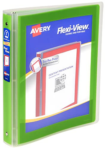 Avery Flexi-View 3 Ring Binder, 1 Round Rings, 1 Chartreuse Binder