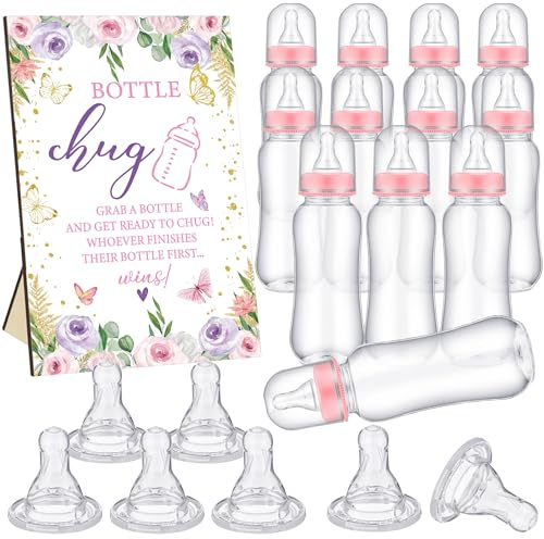 Sherr 12 Pcs Safari Baby Shower Bottle Sign Wooden Jungle Animal Gift Sets Gender Reveal Favors Bottles for Guests(Butterfly)
