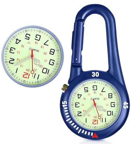 Taschenuhr Mit Karabiner Befestigung Karabineruhr Schwesternuhr mit Karabiner Leuchtendes Analog Quarz Uhr mit Zifferblatt für Ärzte Krankenschwestern, Unisex Taschenuhr für FOB-Armbanduhr (Blau)