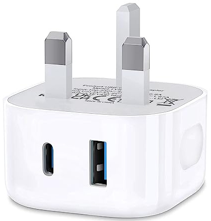 USB C Fast Charge Plug,Dual Port USB Plug Type C Wall Charger Plug UK Compatible with iPhone 17/16/15/15 Pro Max Micro/14/14 Pro/14 Pro Max/13/13 Pro/13 Pro Max/12/12 Pro Max/Pro/iPad
