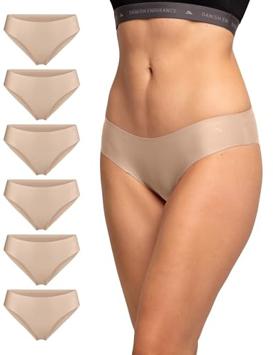 DANISH ENDURANCE 6er Pack Unsichtbare Bikini Slips aus Mikrofaser, für Sport & Alltag, Nahtlos, Sportunterhosen für Damen Beige M