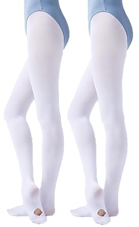 Daydance White Girls Ballet Convertible Tights Soft Stirrup Leggings for Dance, Gymnastics, Under Dress, 60D 2 Packs