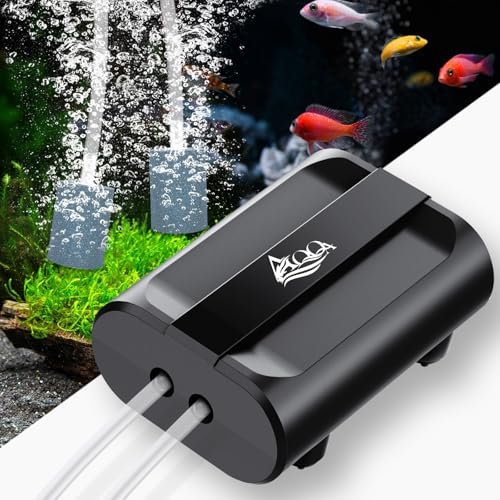 AQQA Powerful Aquarium Air Pump,Dual Outlets Fish Tank Air Pump,3.5W Adjustable Aquarium Oxygen Pump,Silent Oxygen Aerator Pump with accessories up to 500L