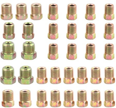 Brake Line Fitting Kit, 35pcs Brake Line Nuts Assortment for 3/16 (19 Fittings) and 1/4 (16 Fittings) for Inverted Flares Brake Line Tube(size:35pcs)