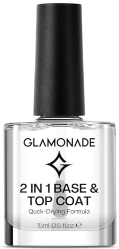 Glamonade Base Top Coat Nail Polish: 2 in 1 Clear High Shine Quick Dry Nail Polish Color Protection Long Lasting Polish Resists Smudging Chipping Fading Fast Air Dry Nail Coat for Women