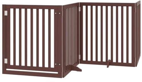 vidaXL Hundgrind med dörr vikbar 4 paneler brun 320 cm poppel, husdjursgrind, hundgrind för trappor, valpgrind för trappor, hundgrind med dörr