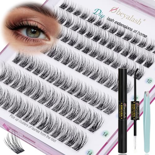 Obeyalash Cils Individuel avec Lash Bond and Seal Colle Pince Kit Extension Cils D Curl DIY Faux Cils Individuel 8-14mm Individual Lashes Naturel SNR012