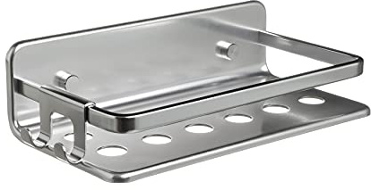 TATAY Estanteria Ducha Sin Taladro Rectangular Aluminio | Incluye Tornillos y Sistema Fijación Quick Fix | Resistencia Humedad | Moderno | Fácil Drenaje | 10 x 5,5 x 20 cm - Modelo Serenity - Plateado