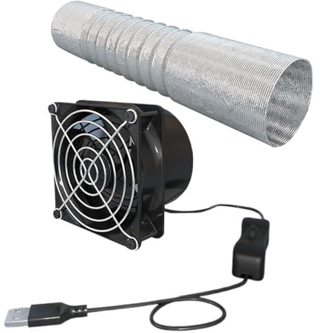 BEAHING 3 Inch Portable Exhaust Fan, USB Powered, Adjustable Speed, Black, 8x8x6.5cm (3.15x3.15x2.56inch), Ideal for Kitchen, Bathroom, Smoke, Blower Fan