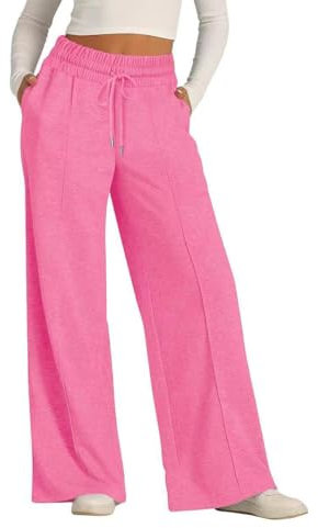 GRMLRPT Pantalon de Sport Femme Pantalon de Jogging Survêtement Droit Pants Décontracté à Couleur Unie avec Poches Pantalon de Loisirs pour Running Fitness Training Yoga(Rose,XL)