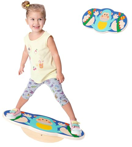 Balance Board per bambini, Balance Board in legno, per il bilanciamento dei bambini, per il senso dell'equilibrio e la concentrazione, motivo scimmia